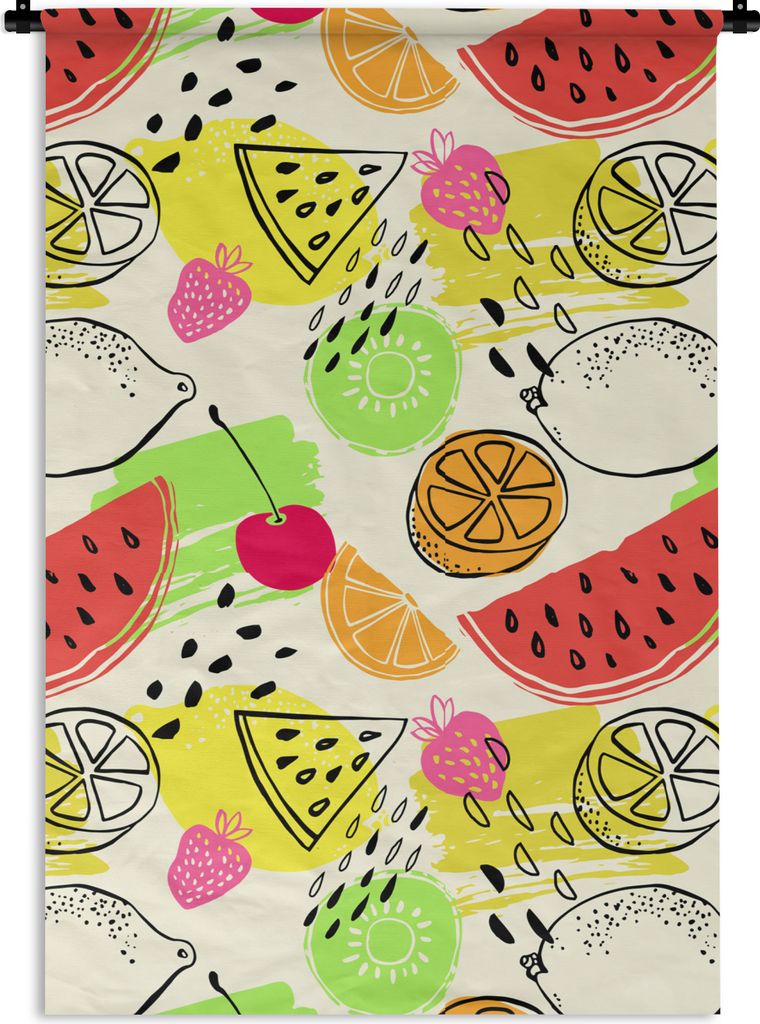 MuchoWow Wandteppich Wandbehang Wassermelone - Zitrone - Schablonen 90x135 cm Tapisserie Dekoration Wandtuch - Baumwolle - Wandskulptur