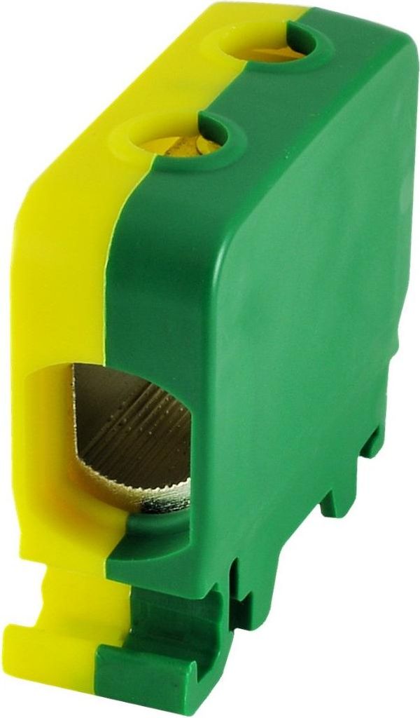 AL-CU Schienenverbinder 1,5-50mm2 TS 35, mit Gewinde für ZGG-Kabel, gelb-grün