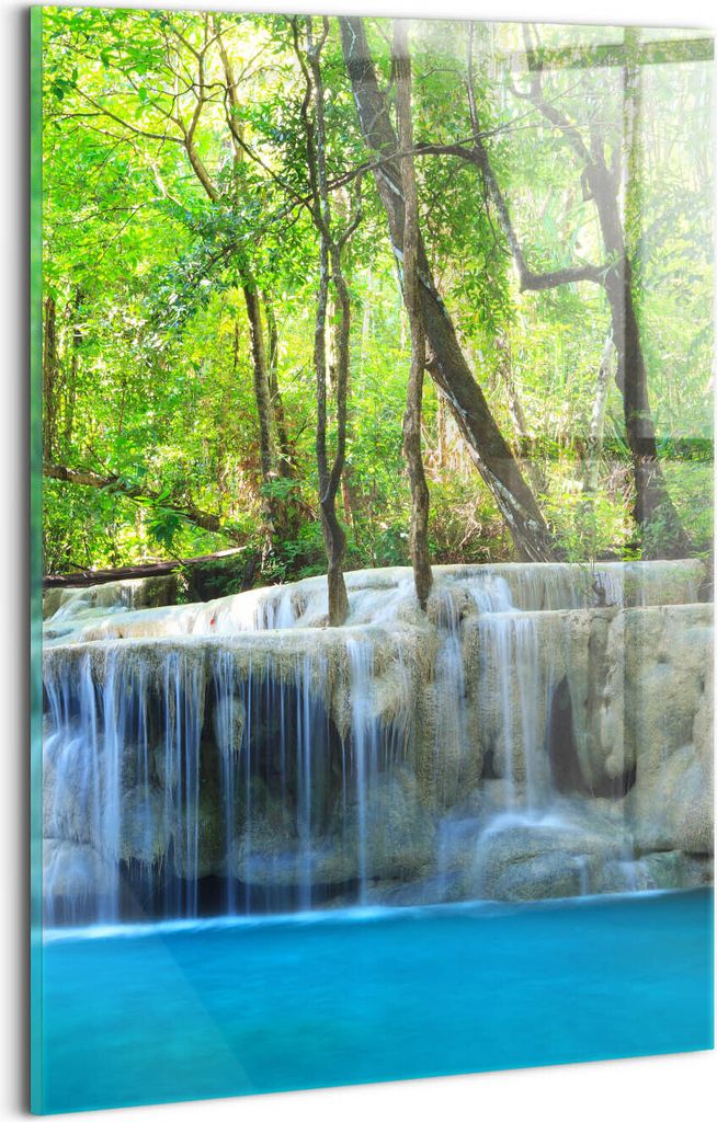 Designer Glasbild - Wandbild - Glas Bild - 20x30 cm - Landschaft Eines Wasserfalls Im Wald
