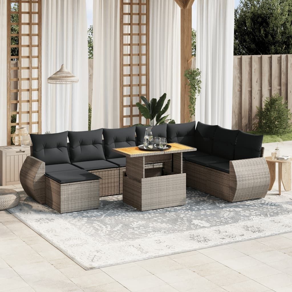 Maison Exclusive - 9-tlg. Garten-Sofagarnitur mit Kissen Grau Poly Rattan