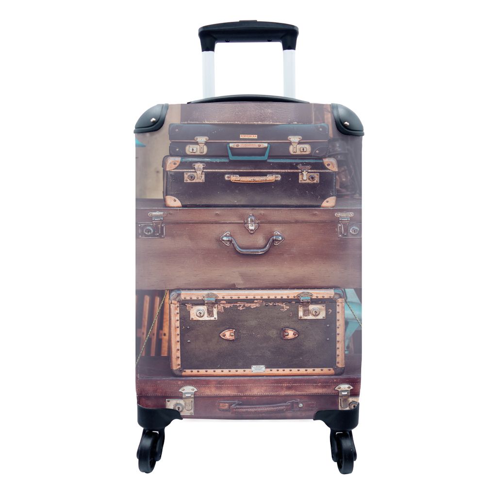 MuchoWow Koffer Handgepäck Trolley Rollkoffer Kleine Reisekoffer mit 4 Rollen - Reisekoffer - Braun - Cabin Size < 55x40x23 cm & 55x40x20 cm - F...