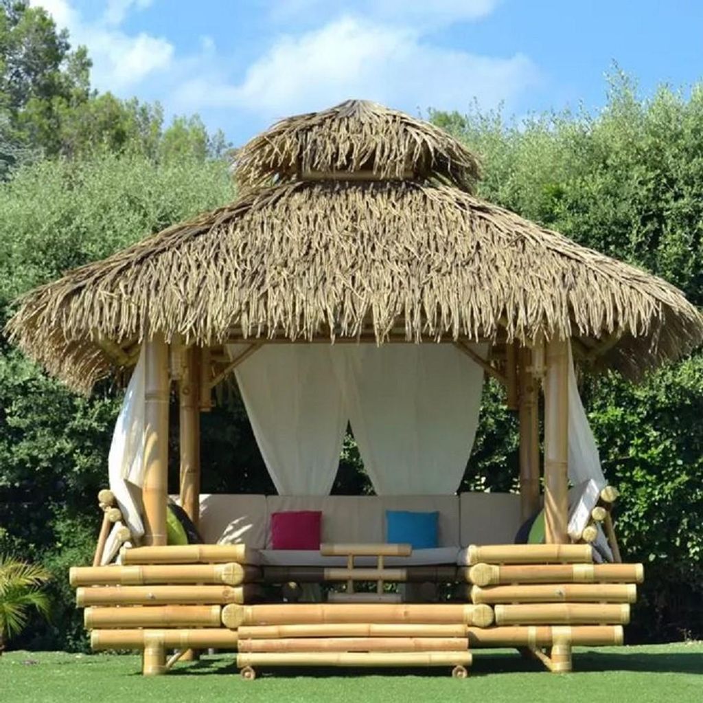 Casa Padrino Luxus Gartenhaus Naturfarben 400 x 400 x H. 350 cm - Wetterbeständiges Bambus Garten Haus - Bambus Pool Haus - Bambus Outdoor Haus - ...