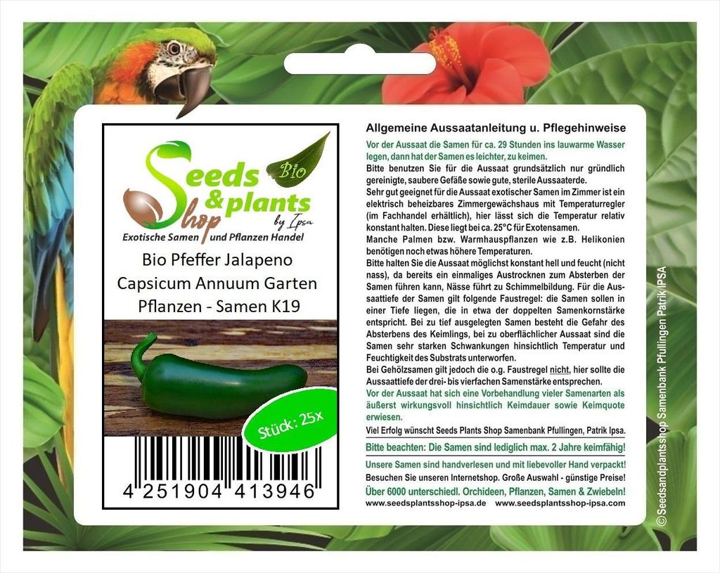 25x Pfeffer Jalapeno Capsicum Annuum Chili Garten Pflanzen - Samen K19