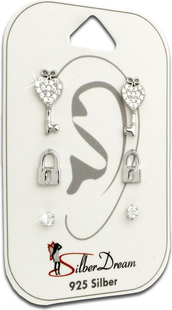 SilberDream Set 3er Ohrringe Ohrstecker 925 Silber Zirkonia Damen SDS613WJ