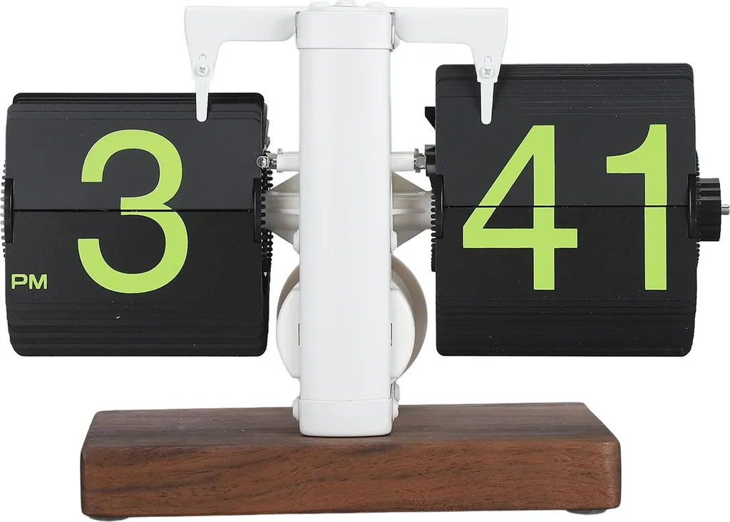 Horloge rétro mécanique à volets verts et cadre blanc finition givrée