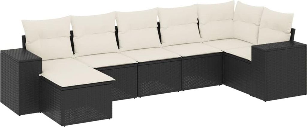 vidaXL 7-tlg. Garten-Sofagarnitur mit Kissen Schwarz Poly Rattan
