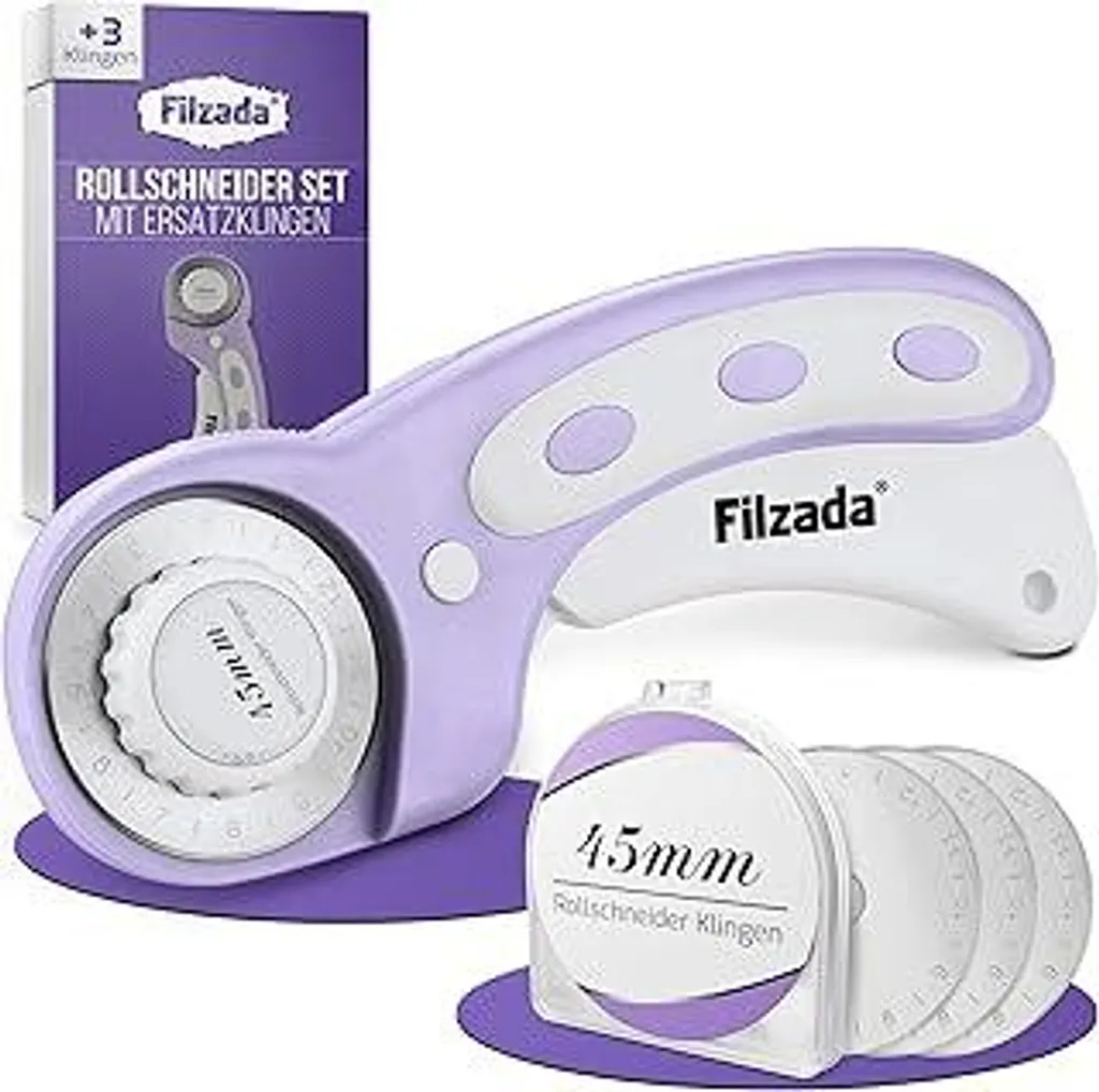 FilzadaPROFI Taglierina rotante per tessuti - Set con 3 lame rotanti ? 45 mm - Taglierina rotante con lame ULTRA affilate - Taglierina rotante per tessuti - Taglierina rotante per carta - Taglierina per tessuti