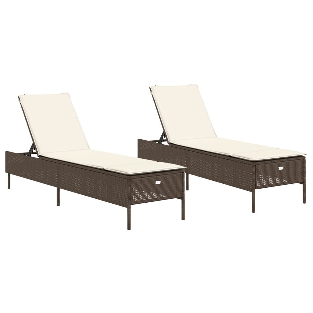 (Robust Möbel)Liegestuhl/Relaxliege - Sonnenliegen mit Auflagen 2er set - elegantes Design - für Outdoor Garten - Braun Poly Rattan - 198x55x...