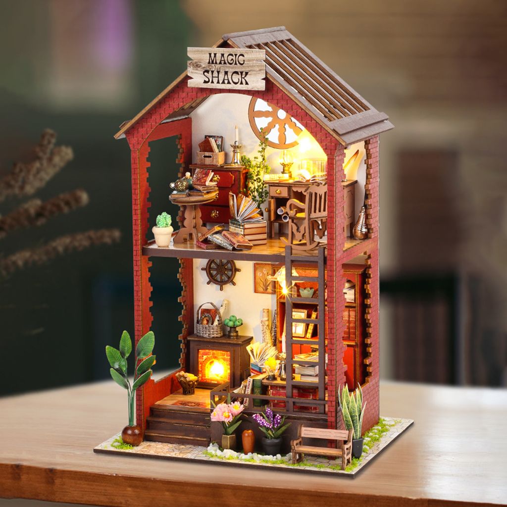 1 Set DIY Wooden Villa Dollhouse Set Erstellen Sie eine gemütliche Buchecke mit exquisiten Details Models Kit Toys