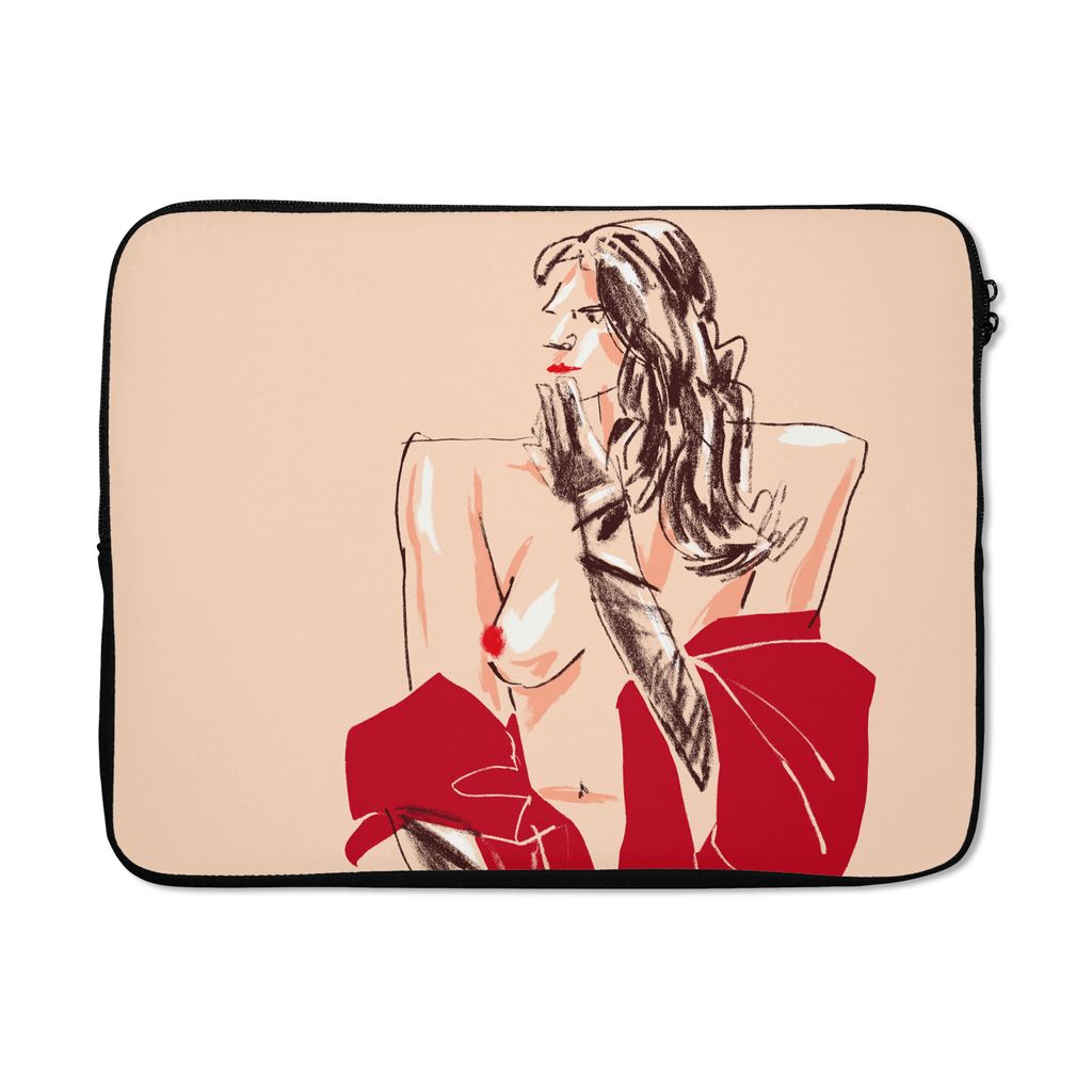 MuchoWow Laptop Hülle 17 Zoll Laptoptasche Frau - Porträt - Pastell - Rot - Zipper - Schutzabdeckung