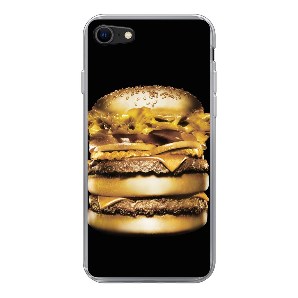 MuchoWow Handyhülle Schutzhülle Hülle für iPhone SE 2020 Goldener Hamburger auf schwarzem Hintergrund. Silikon Softcase Handy Hülle - Karten...