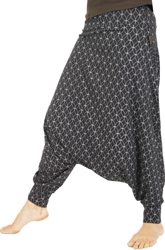 Afghani Hose aus Baumwolle, Organic Haremshose, Pluderhose, Yogahose, Aladinhose - Schwarz, Damen, Baumwolle(Bio),Elasthan, Größe: S