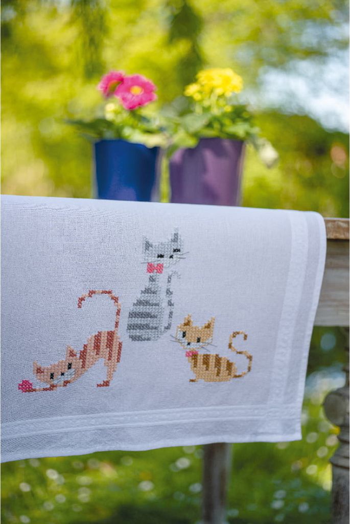 Vervaco Kreuzstich-Tischdeckenset "Katzen mit Streifen", 40x100cm