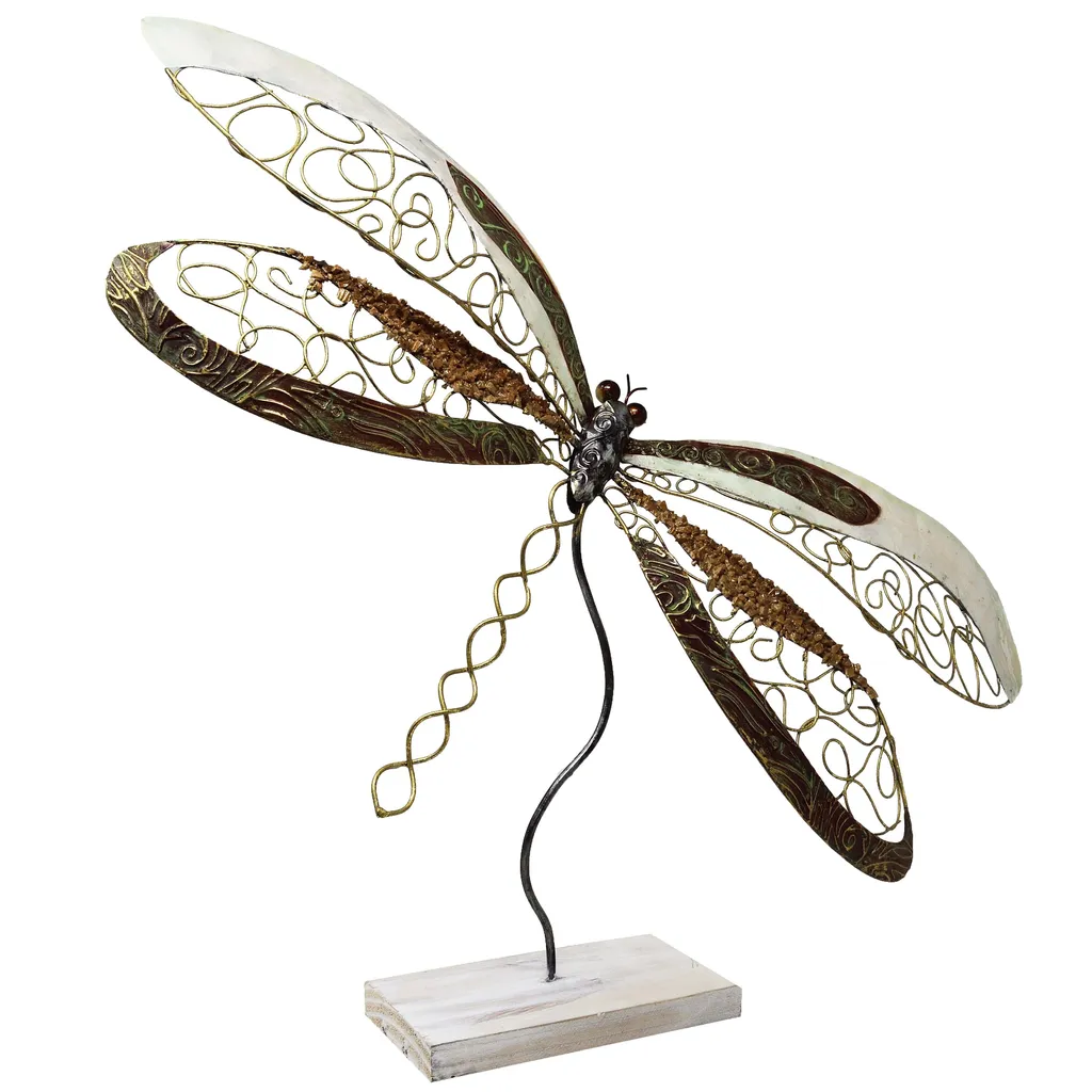 Décoration de table libellule métal - Ornement pour étagère et bureau