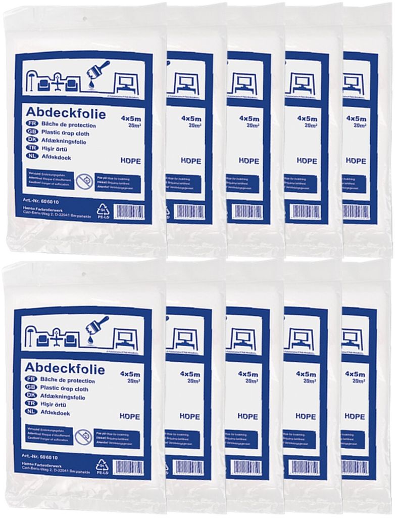 10 x Abdeckfolie 4x5m / Abdeckplane / Malerfolie Produktbild 