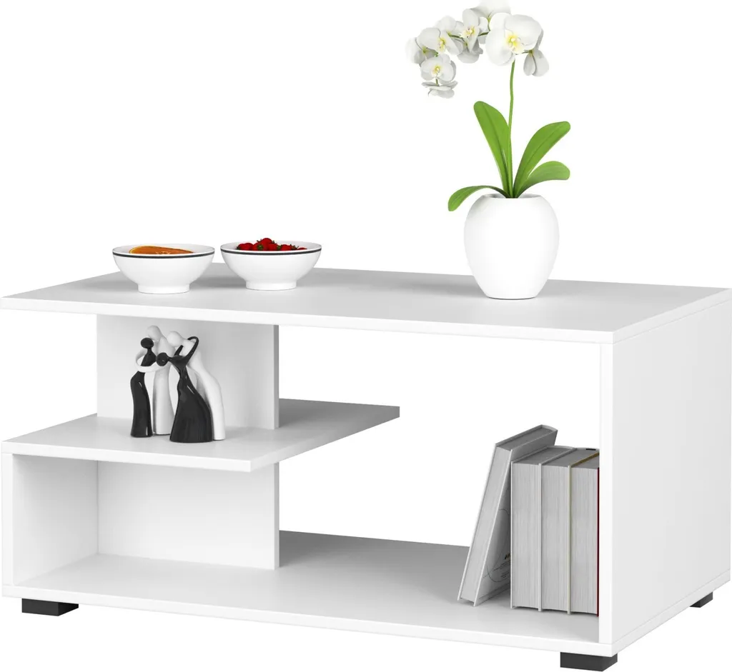 Table basse de salon blanche rectangulaire moderne en bois stable - 2