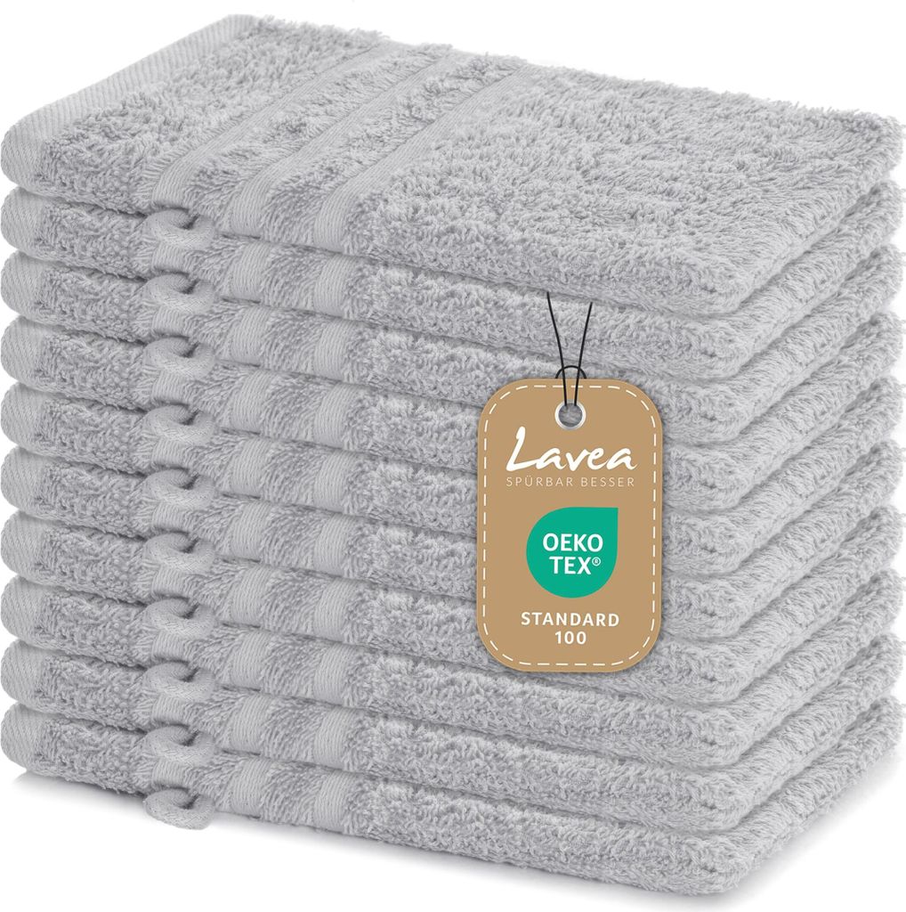 Lavea® 10er Set Waschhandschuh 15x21 cm – Saugstark Weich Produktbild 