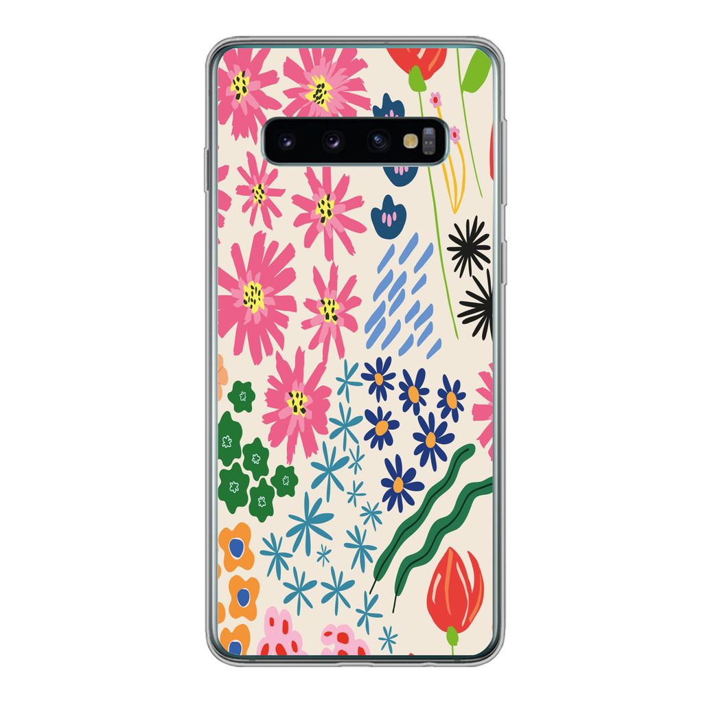 MuchoWow Handyhülle Schutzhülle Hülle für Samsung Galaxy S10 Blume - Blätter - Feldblumen Silikon Softcase Handy Hülle - Handytasche