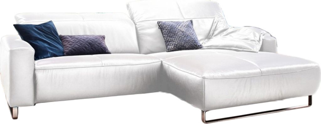 KAWOLA Sofa YORK Leder Life-line white Recamiere rechts Fuß Metall Chrom matt