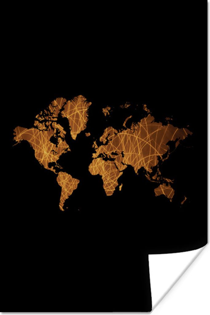 MuchoWow Poster Weltkarte - Gold - Luxus 60x90 cm - Wanddekoration