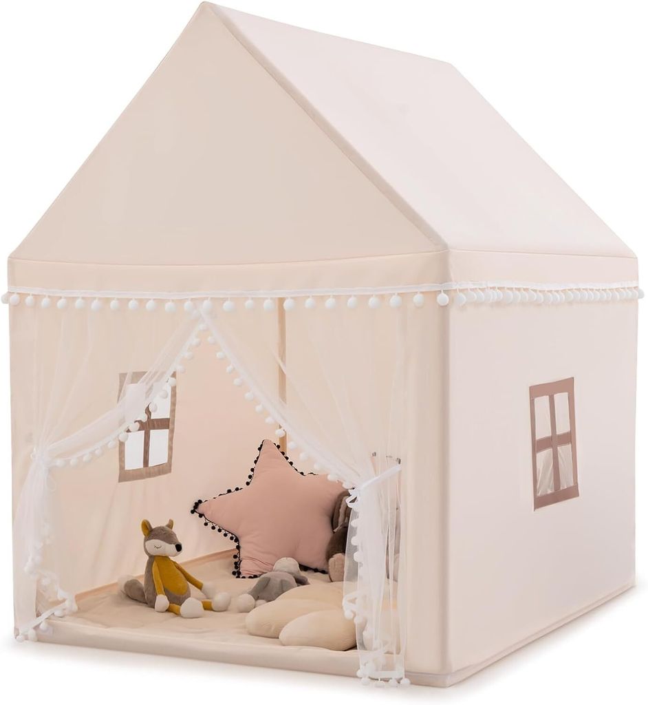 DREAMADE Kinderspielzelt, Abnehmbares Spielzelt für Kinder mit gepolsterter Decke & Fenstern & Holzrahmen, Kinderspielhaus, Kinderzelt für drinne...