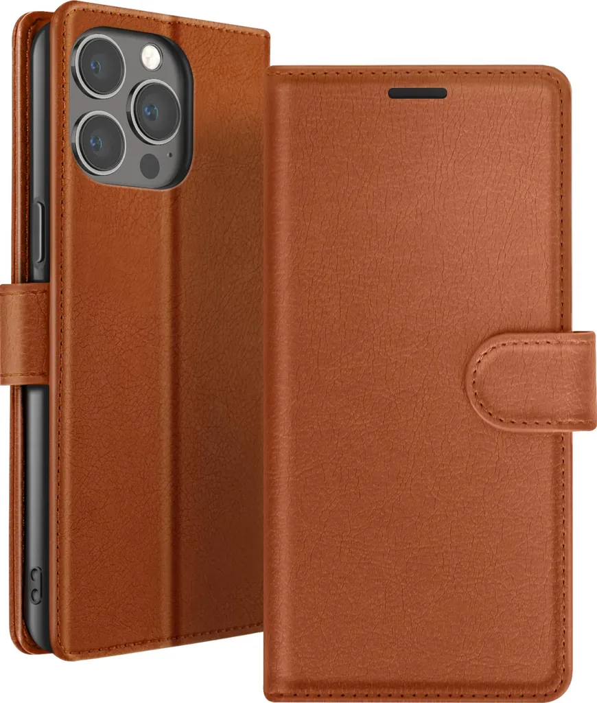 Cover iPhone 13 Pro Zanaé Flip Marrone con Porta Carte e Stand Video