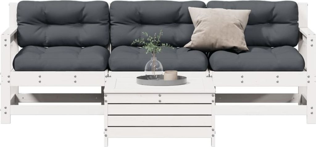 Möbel 4-tlg. Garten-Lounge-Set mit Kissen Weiß Massivholz Kiefer - Gartenmöbelgarnituren 3250797