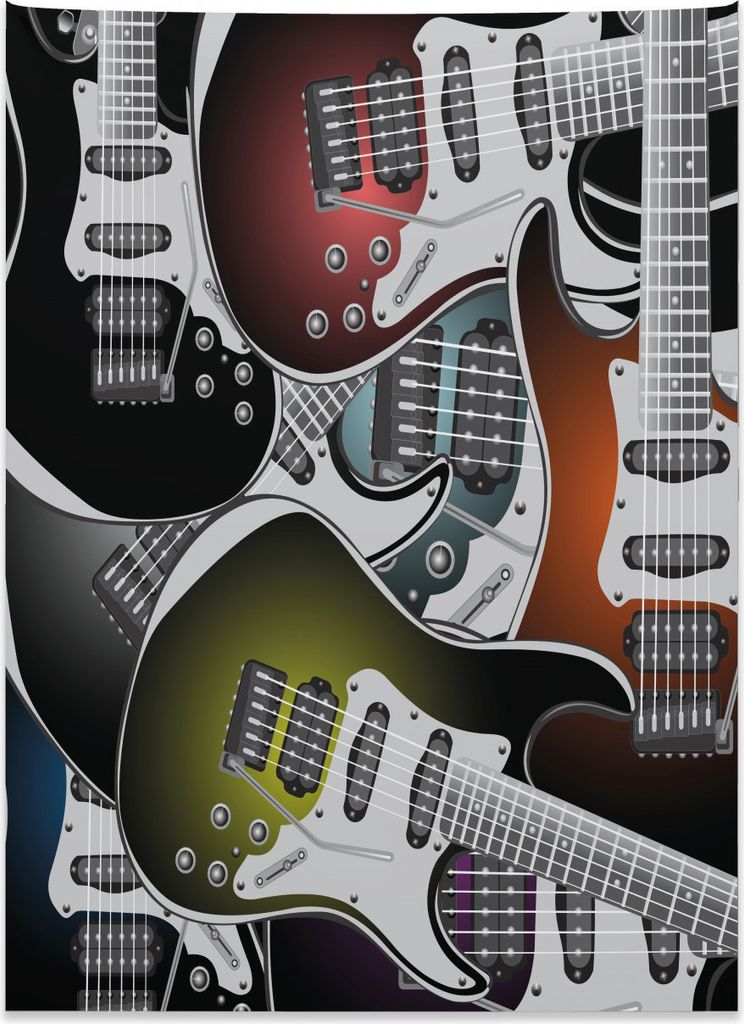 Abakuhaus Popstar-Party Wandteppich, Bunte Gitarren aus Weiches Mikrofaser Stoff Kein Verblassen Klare Farben Waschbar, 110 x 150 cm, Mehrfarbig