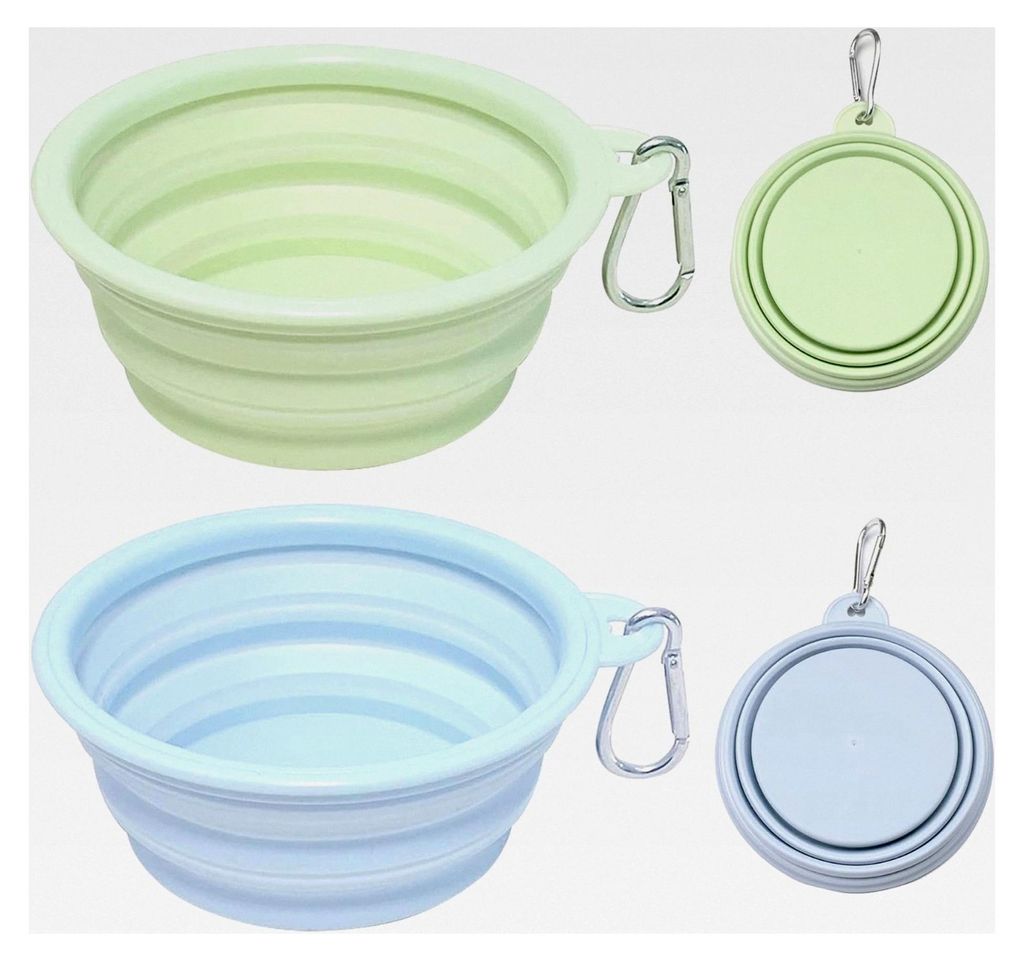 2er-Set Faltbarer Silikon-Haustiernapf mit Karabinerhaken, Futternapf für Hunde und Katzen, Tragbarer Faltbarer 650ml, Leicht 80g für Camping, Wa...
