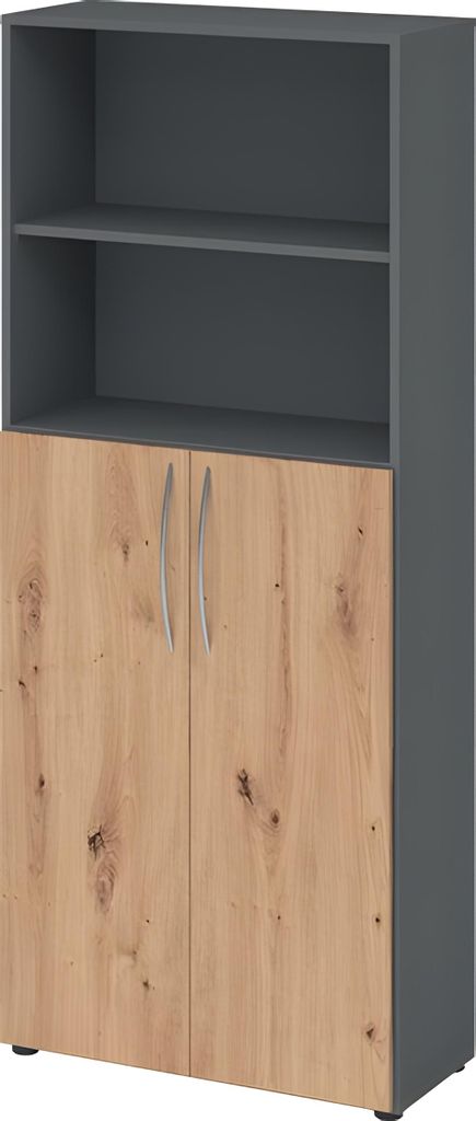 HAMMERBACHER Regalschrank 4770, V4770/G/R/BM grafit, asteiche 80,0 x 34,6 x 188,0 cm