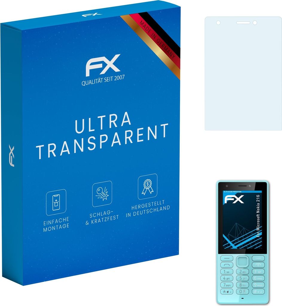 atFoliX FX-Clear 3x Schutzfolie kompatibel mit Microsoft Nokia 216 Displayschutzfolie