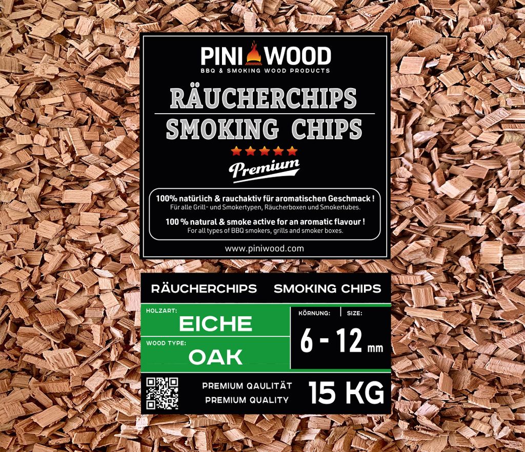 PINI 15 Kg Räucherchips Eiche 6-12 mm Smoking Chips Produktbild 