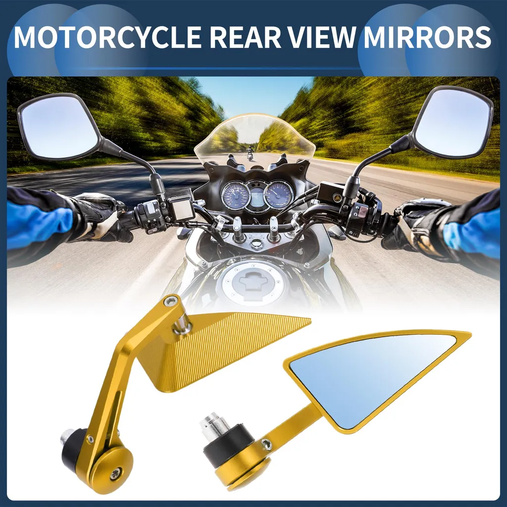 Rétroviseurs de Guidon Moto Triangle Or avec Verre Bleu Antireflet