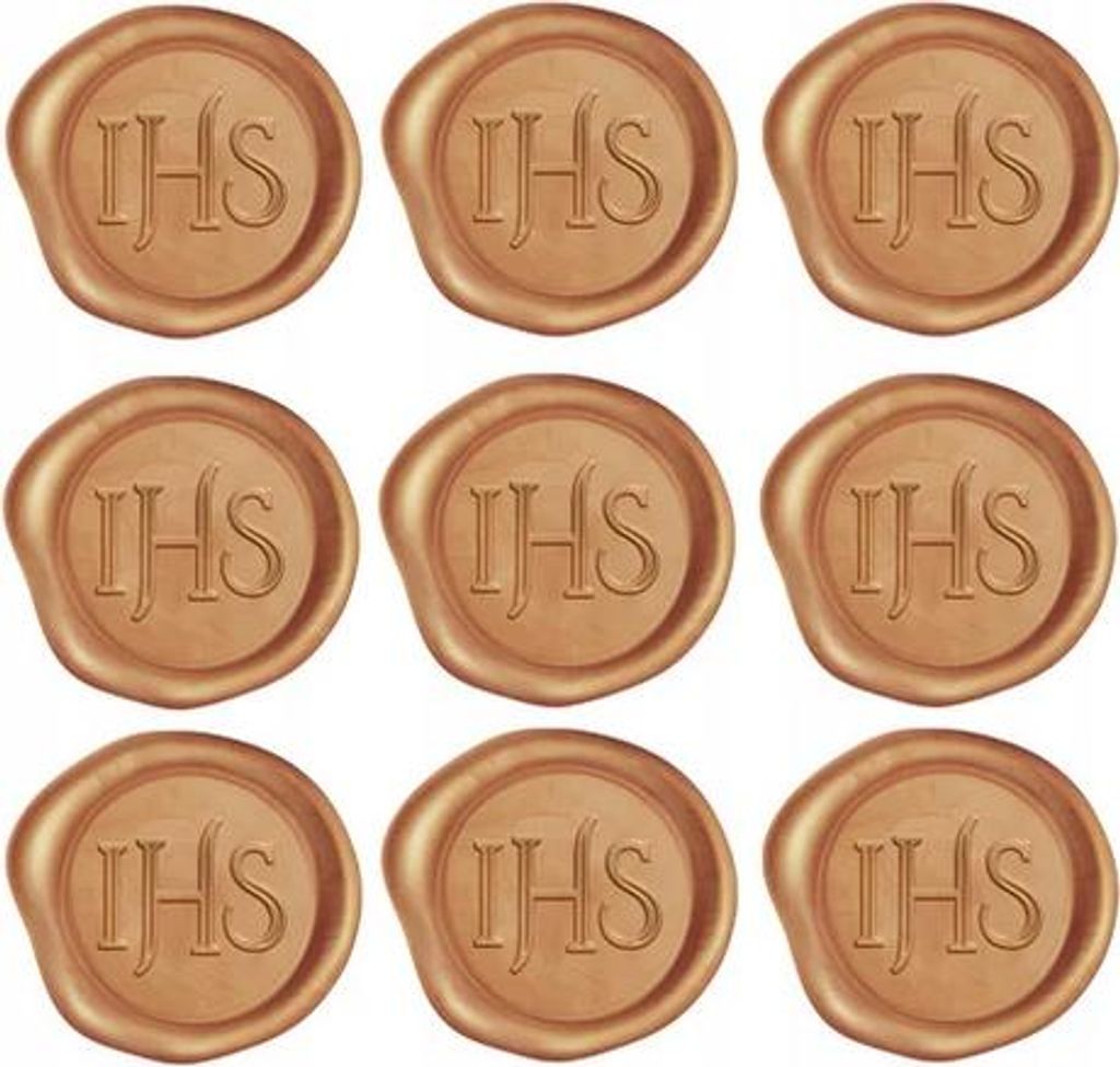 Wachssiegel zum Versiegeln von Einladungen zur Heiligen Kommunion IHS Gold 9 Stk.