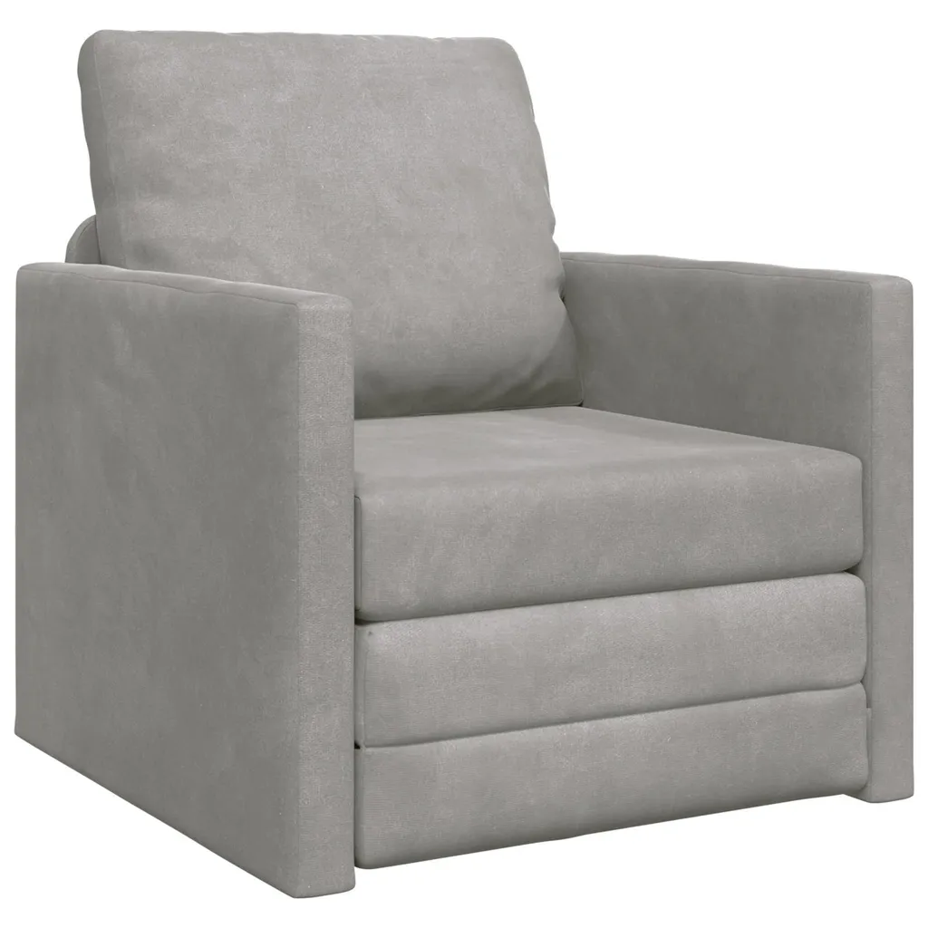 vidaXL Canapé-lit 1 place gris clair en velours doux - 74 x 77 x 81 cm