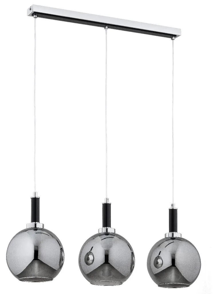 Suspension Design HETTY en Verre Fumé et Chrome 3 Lampes E27 Alfa 90cm