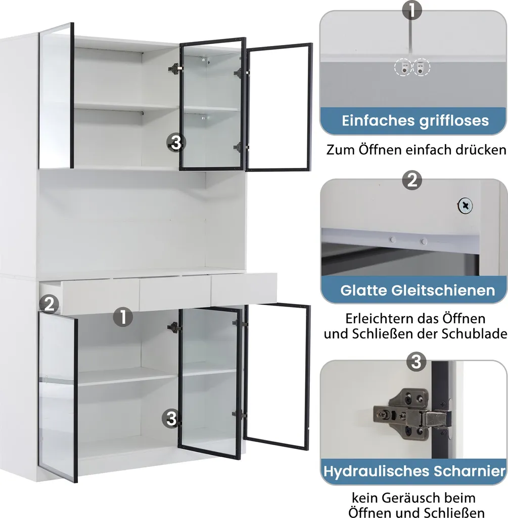 Vitrine avec éclairage LED télécommandé et cadre aluminium, 6 portes