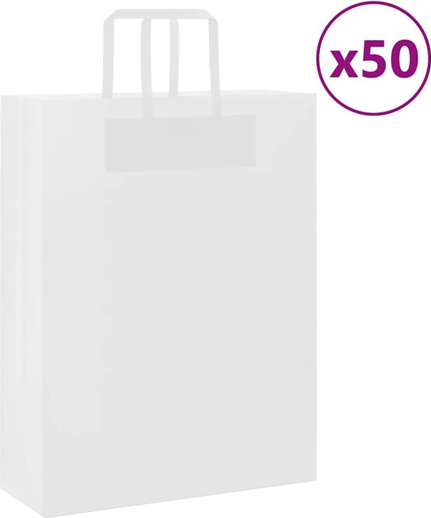 "2026 Promotion" Papiertragetaschen 50 Stk. - Hohe Qualität - mit Henkeln Weiß 32x12x42 cm - Papiertüten CC25383