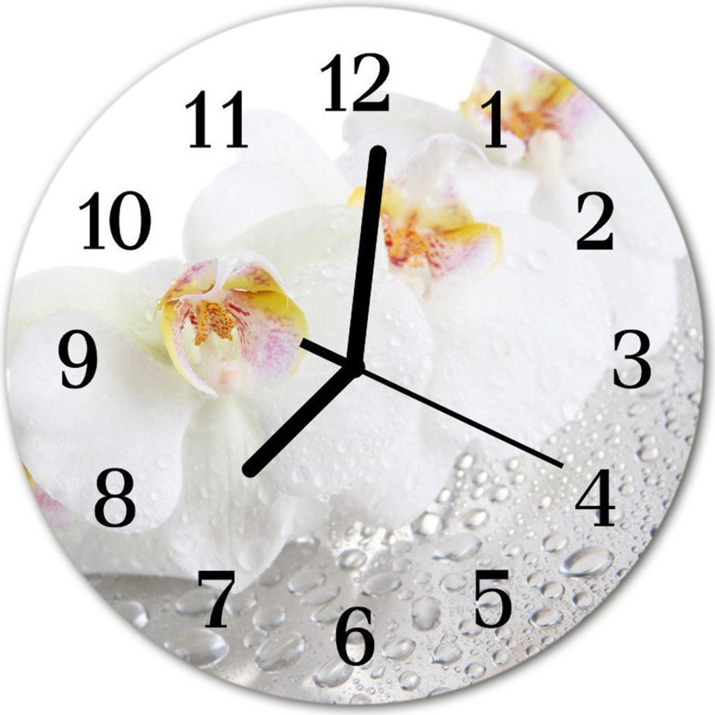 Glasuhr Wanduhr Küchenuhr Echt-Glas 30fi cm Orchidee weiß