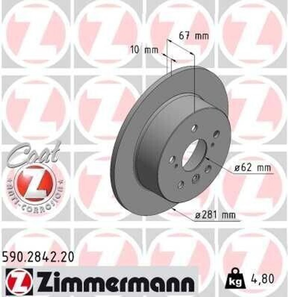 2x ZIMMERMANN Bremsscheibe 590.2842.20 für TOYOTA Camry Limousine (_V4_) 67mm