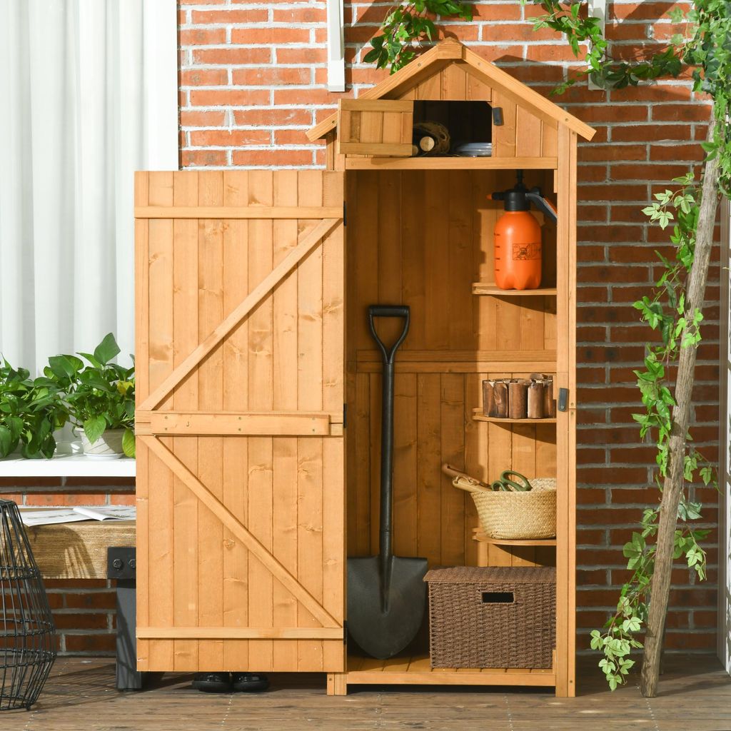 Abri de jardin, abri à outils en bois massif avec étagères, Image du produit 
