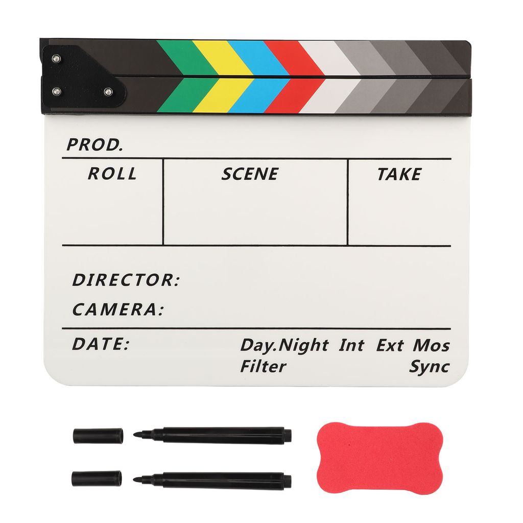 Filmklappe, knackiger Sound, farbenfrohe, tragbare Filmklappe aus Acryl mit Radiergummi für Fernsehserien