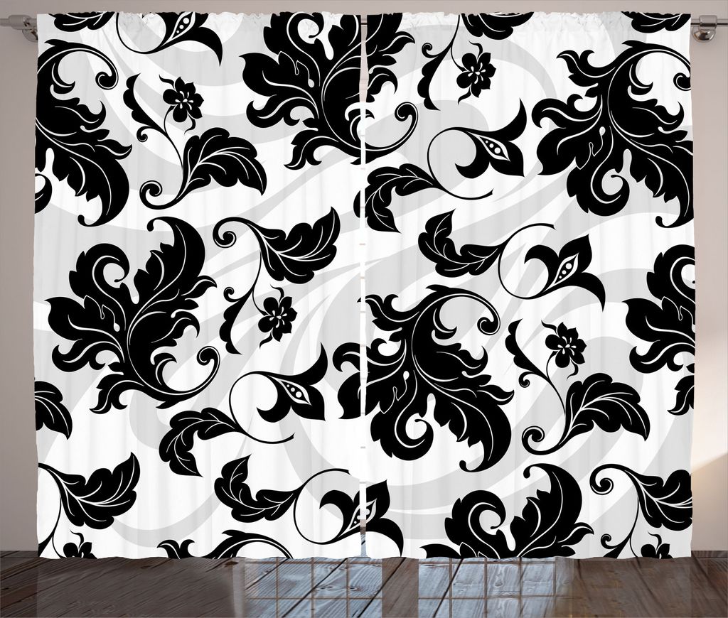 ABAKUHAUS Blumen Rustikaler Vorhang, Abstraktes Blatt Efeu-Strudel, Wohnzimmer Universalband Gardinen mit Schlaufen und Haken, 280 x 245 cm, Pale G...