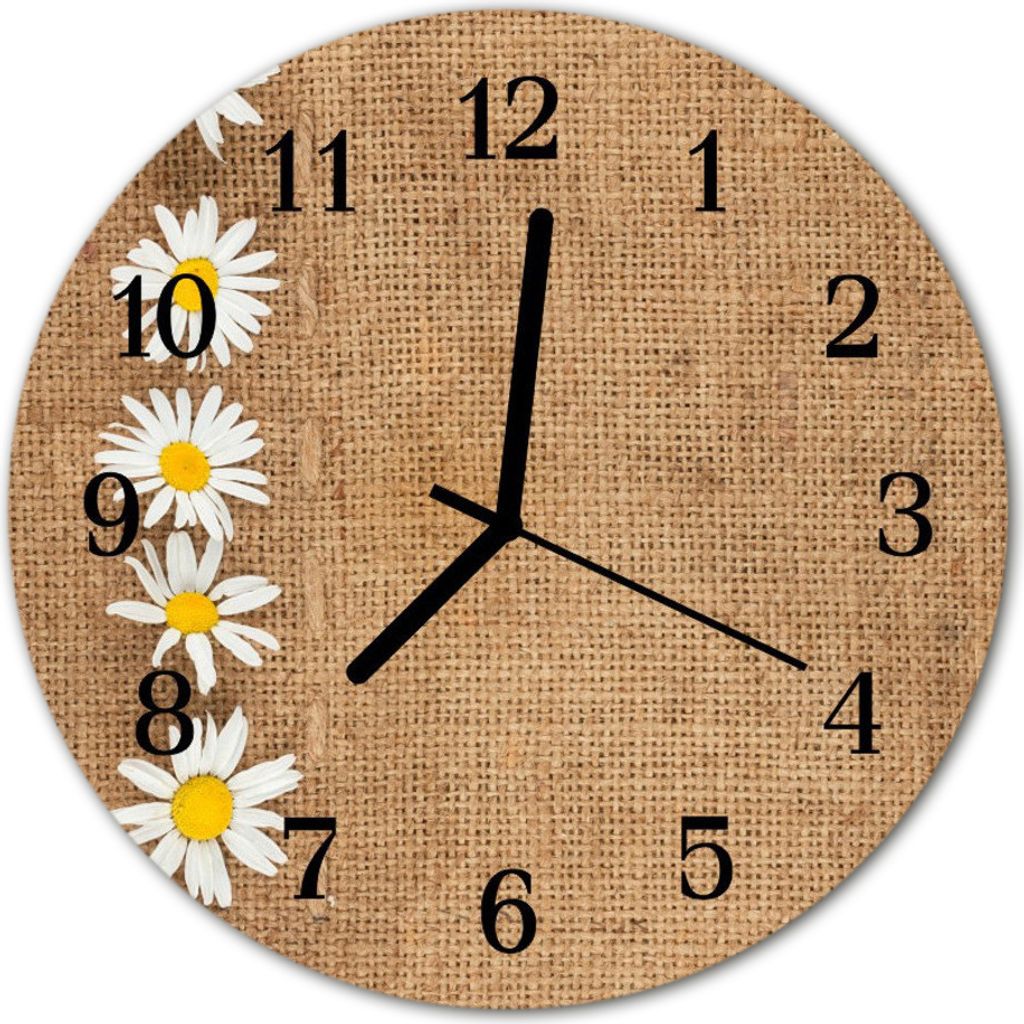 Glasuhr Wanduhr Küchenuhr Echt-Glas 30fi cm Gänseblümchen braun