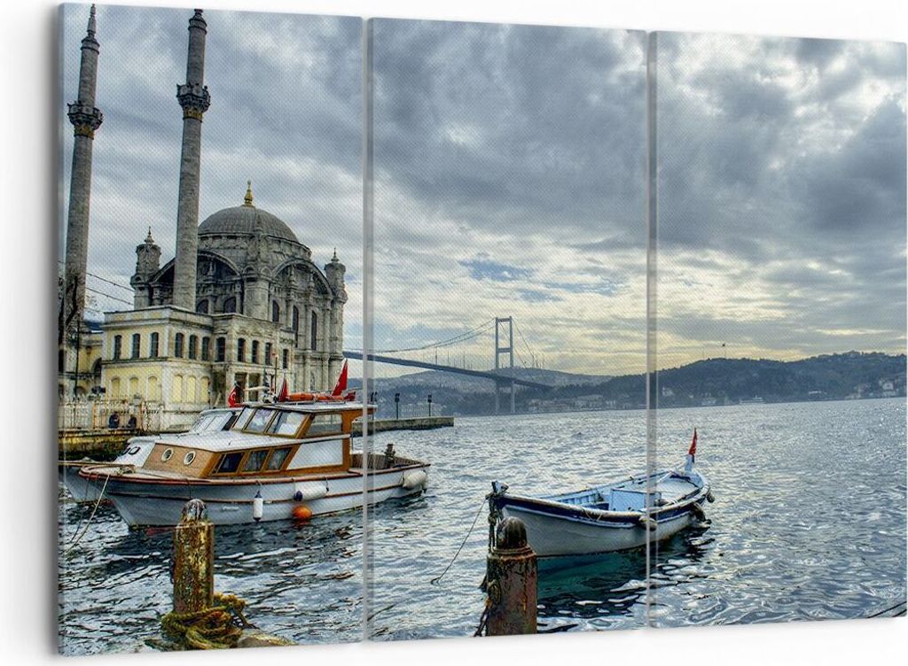 Bild auf Leinwand - Leinwandbild - Architektur asien boot brücke - 105x70cm - Wand Bild - Wanddeko - Leinwanddruck - Bilder - Kunstdruck - Wanddek...