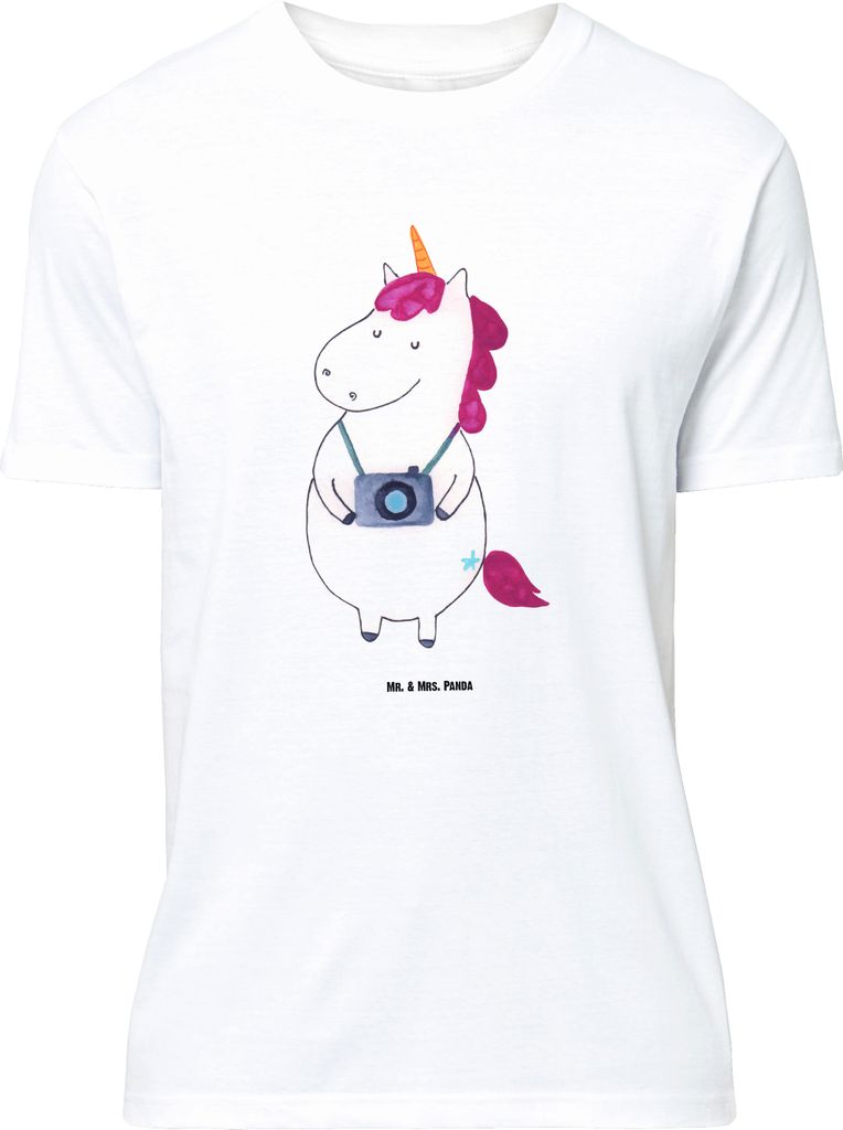 Mr. & Mrs. Panda Größe XL T-Shirt Einhorn Fotograf - Weiß - Geschenk, Städtereise, Einhörner, Shirt, mit Spruch, Urlaub, Reisen, Tshirt, Unicorn