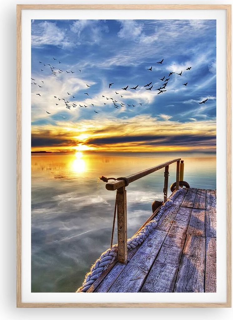 Gerahmtes Poster - Rahmen in heller Eiche - See Brücke - 70x100 cm - Wand Bild - Wanddeko - Wandbilder - Kunstposter - Wandposter - Bilderrahmen -...