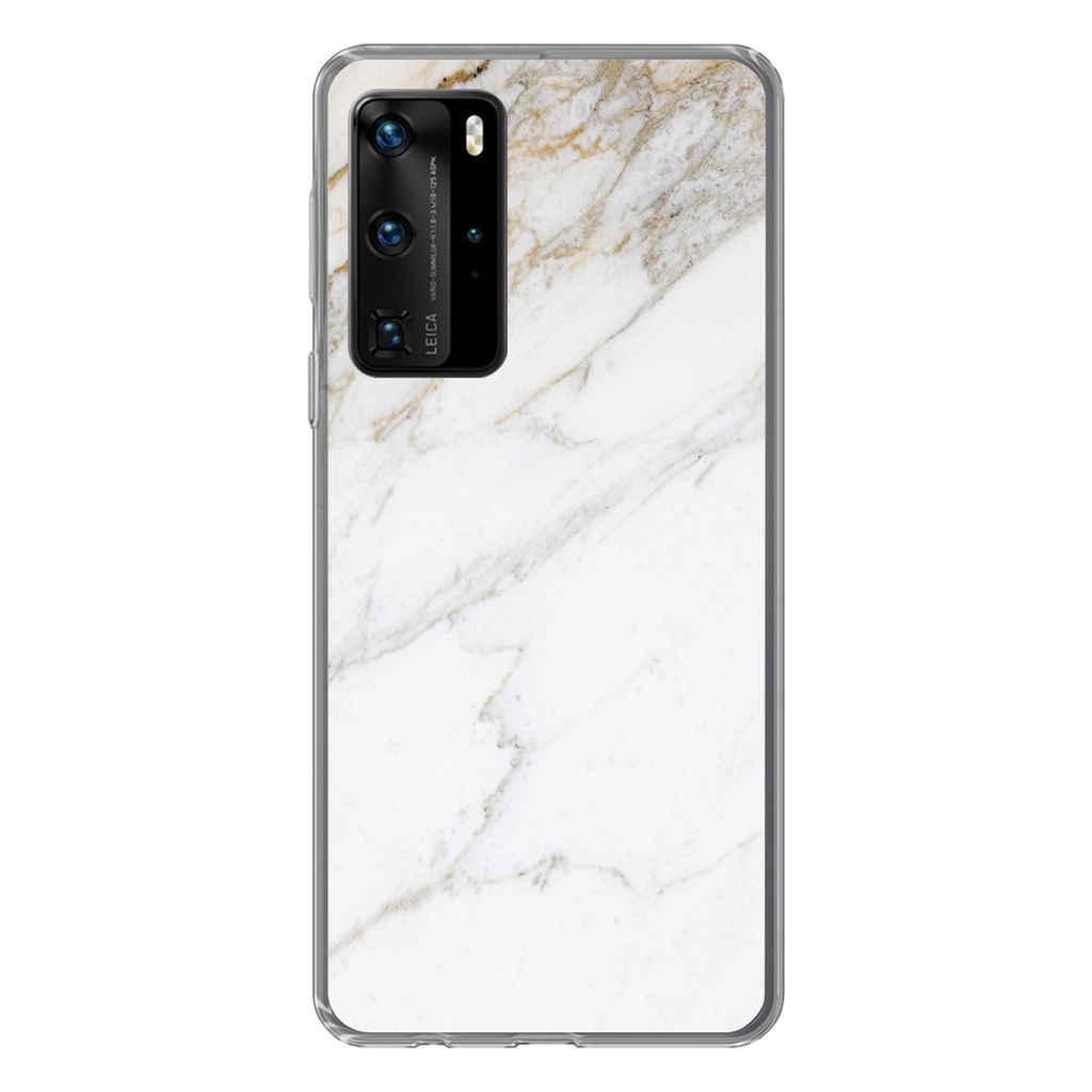 MuchoWow Handyhülle Schutzhülle Hülle für Huawei P40 Pro Marmor - Stein - Weiß - Gold - Marmoroptik - Stein - Luxus Silikon Softcase Handy H...