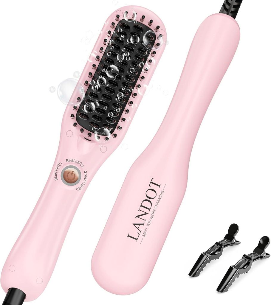 LANDOT Mini Glättbürste Haarglätter Bürste: Glätteisen & Haarbürste 2in1 für Einfaches und Schnelles Glätten - Kleines Glättbürste ideal ...