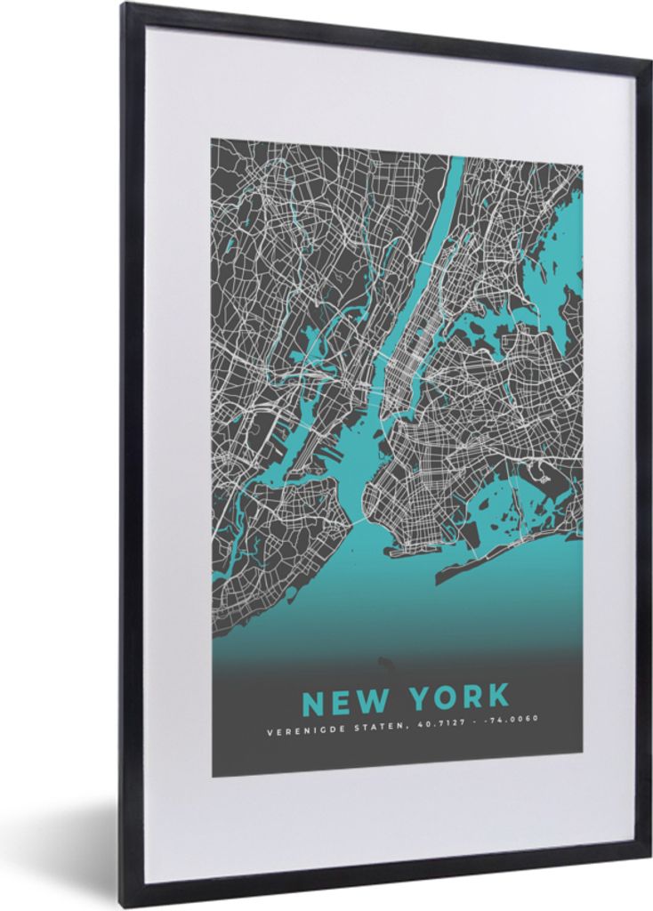 MuchoWow® Gerahmtes Poster New York - Stadtplan - Blau - Produktbild 